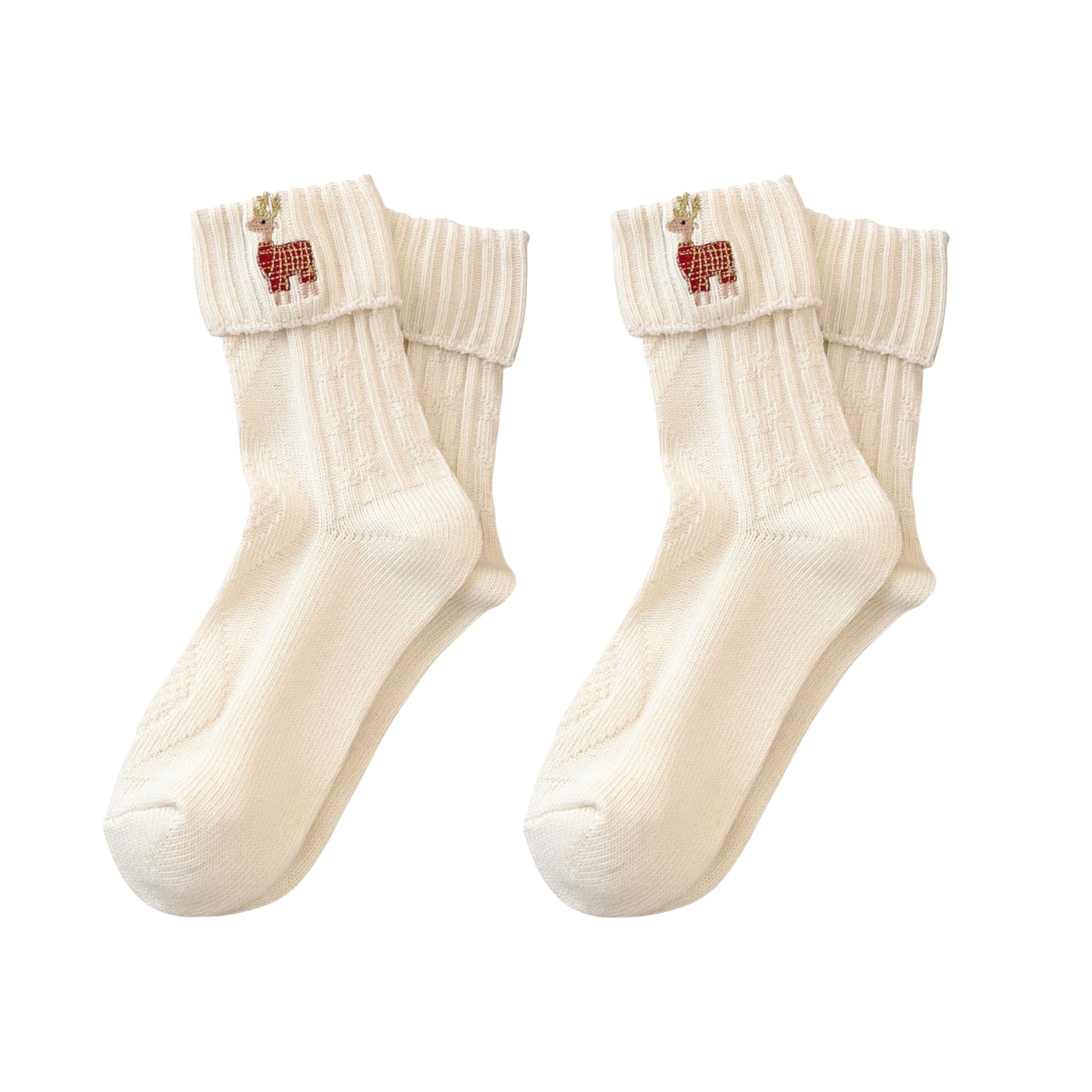 2-Pair Pack Fall Winter Warm Cotton Socks with Cute Christmas Embroidery