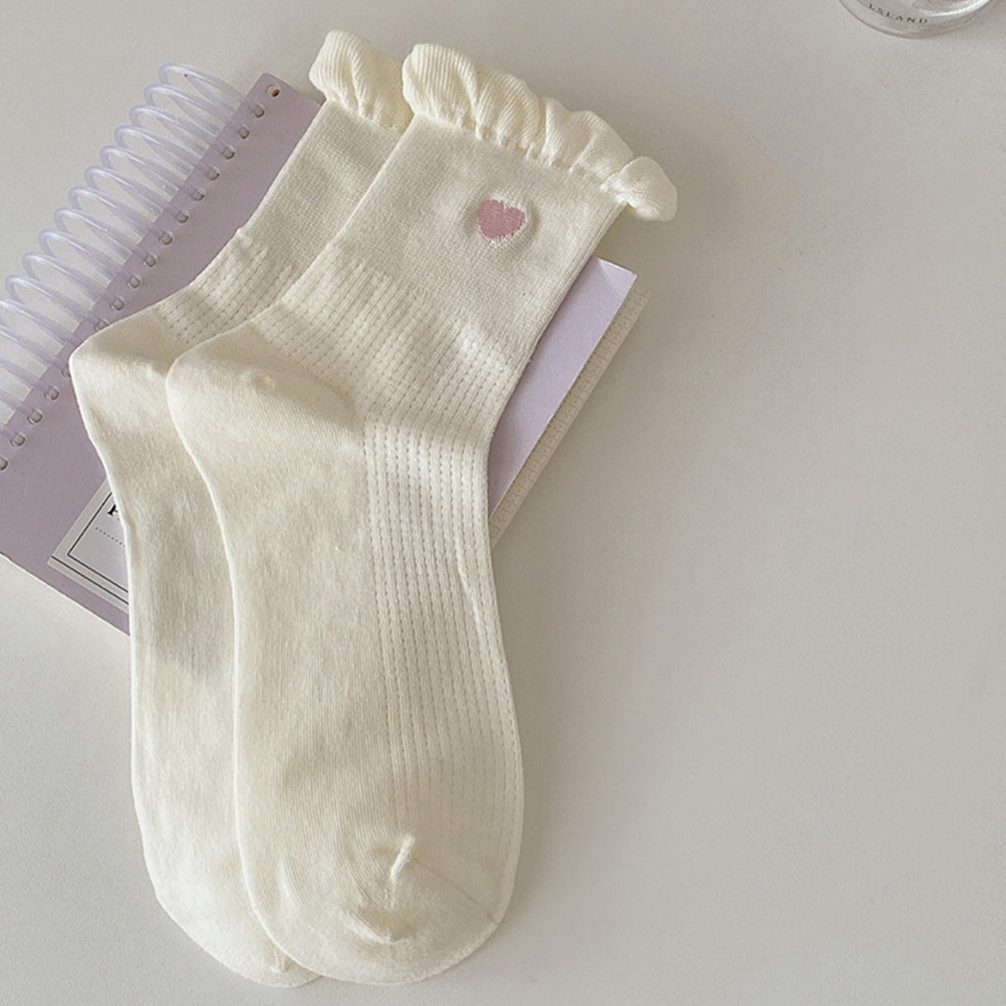 3-Pack Breathable Cotton Blend Socks with Ruffle Trim and Heart Embroidery