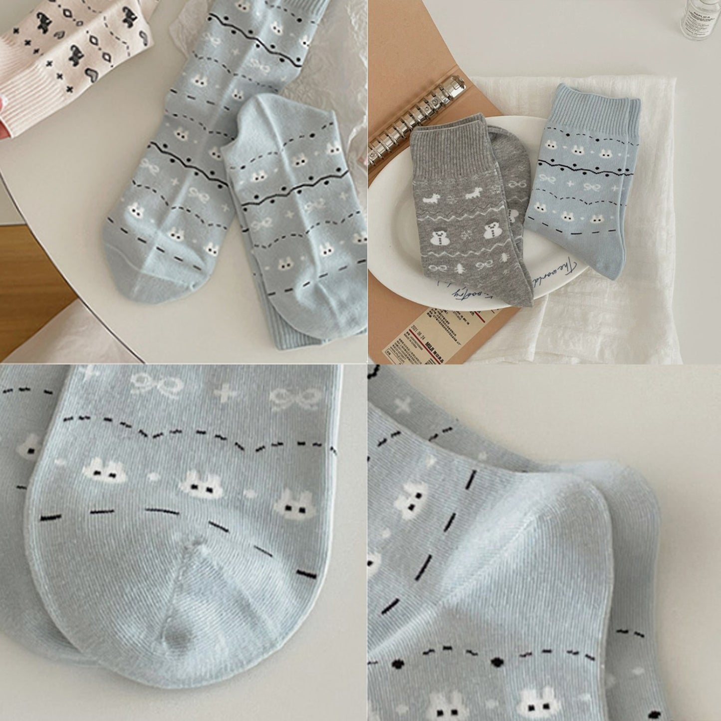 Cotton Blend Socks 3-Pair Pack with Cute Animal Print Comfortable and Soft