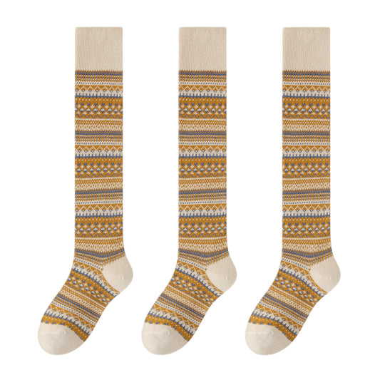 3-Pair Pack Knee-High Warm Socks with Vintage Stripe Design