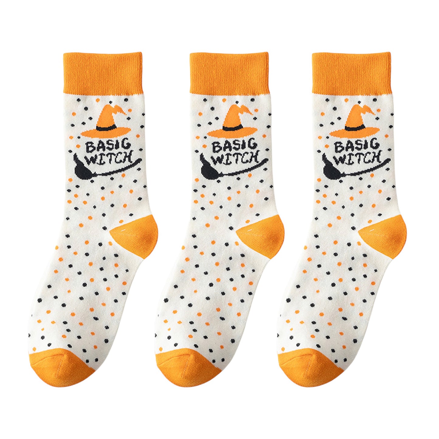 3-Pack Halloween Cotton Crew Socks with Festive Patterns