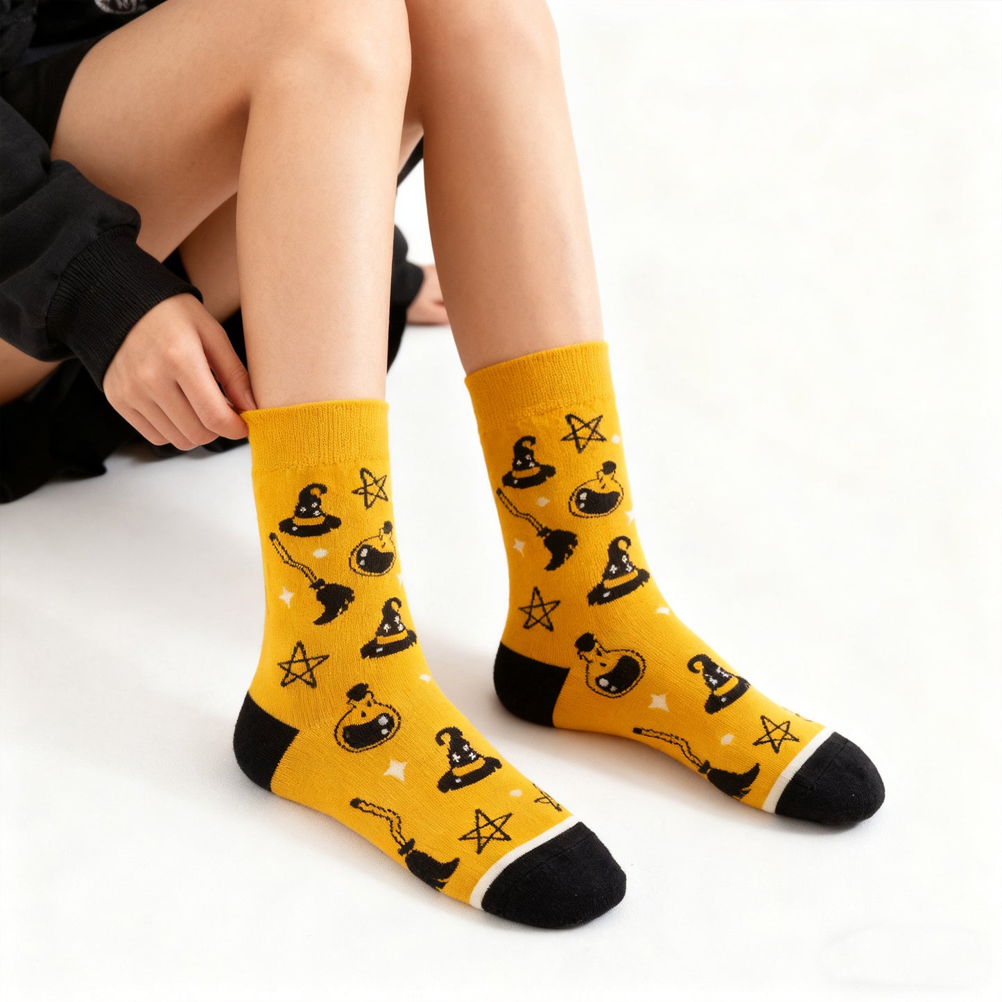 3-Pack Halloween Cotton Crew Socks with Festive Patterns