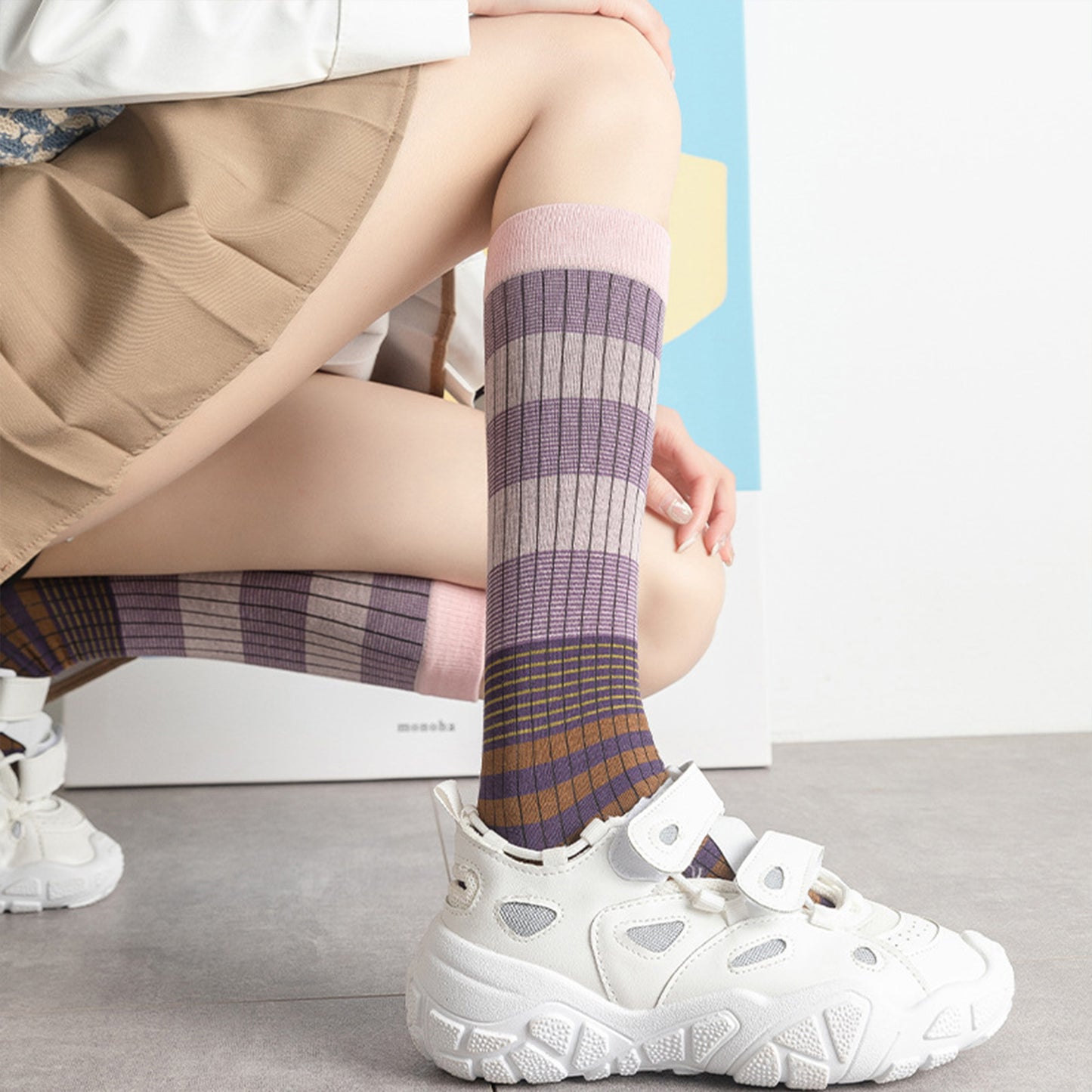 2 Pairs Striped Casual Sports Cotton Socks Soft Breathable Durable Everyday Comfort Fit