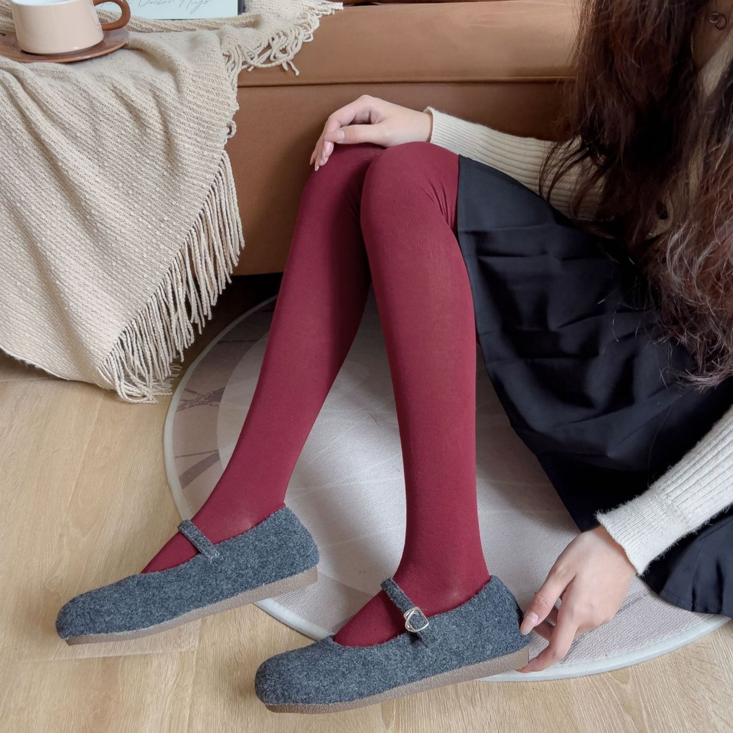 Opaque Stretch Tights with Soft Elastic Waistband and Smooth Finish