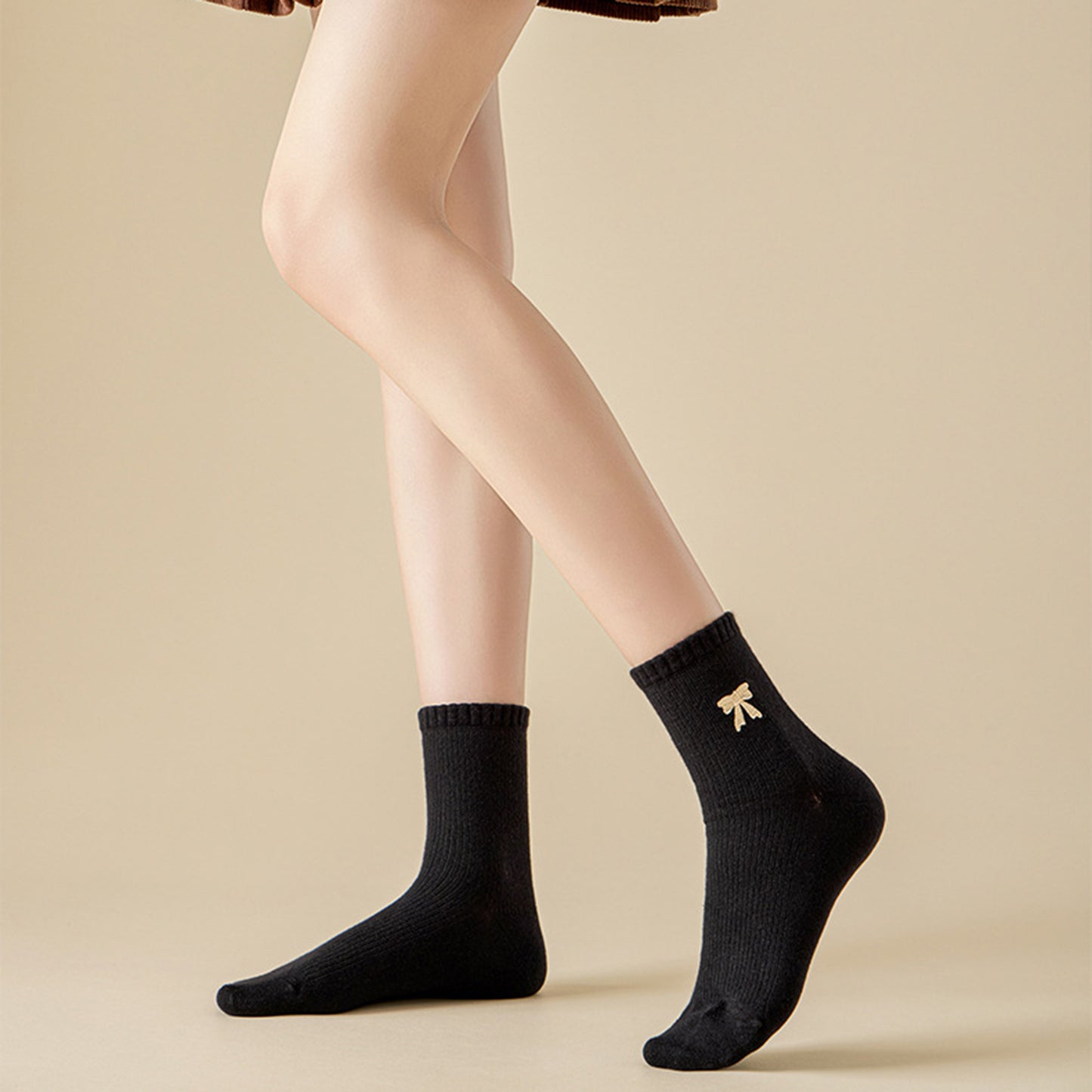 3-Pair Soft Knit Ankle Socks with Ribbed Texture, Embroidered Bow Detail, Smooth Seam Construction and Comfortable Everyday Stretch Fit