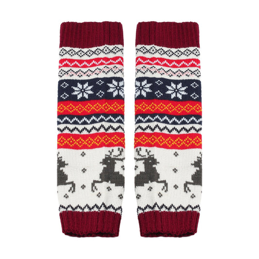 Knit Leg Warmers with Reindeer and Snowflake Pattern 15.5x5in