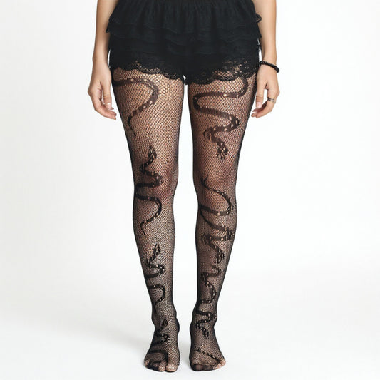3-Piece Set Fishnet Tights with Snake Pattern Design