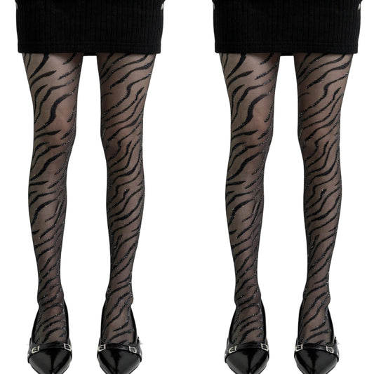 2pcs Women's Sheer Tights with Sparkly Zebra Stripe Pattern