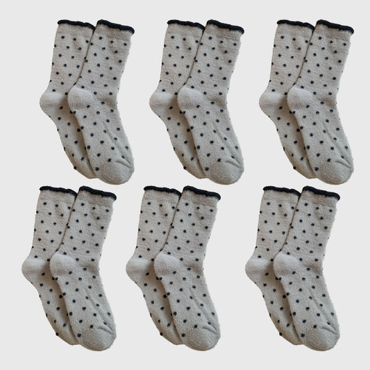 6pk Cozy Polka Dot Fuzzy Socks - Warm & Stylish Mid-Calf Socks for Winter Comfort
