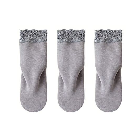 Lace Trim Crew Socks 3-pair Set Soft Knit Stretchy Dress Socks with Decorative Cuff