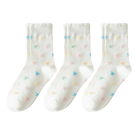 3-Pack Womens Cotton Ruffle Crew Socks with Cute Pattern Design