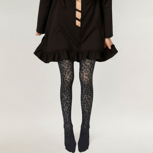 Full Length Tights with Leopard Print Pattern and Soft Stretch Fit for Bold Textured Feminine Legwear Styling