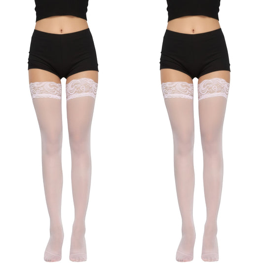 2pcs Women's Sheer Thigh High Stockings with Decorative Lace Top Detail and Soft Stretch Fit for Elegant Feminine Legwear Styling