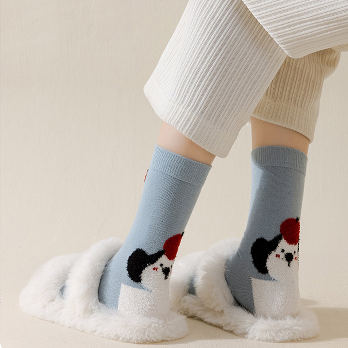 Womens Pure Cotton Crew Socks 6 Pairs Soft Breathable Cute Cartoon Design
