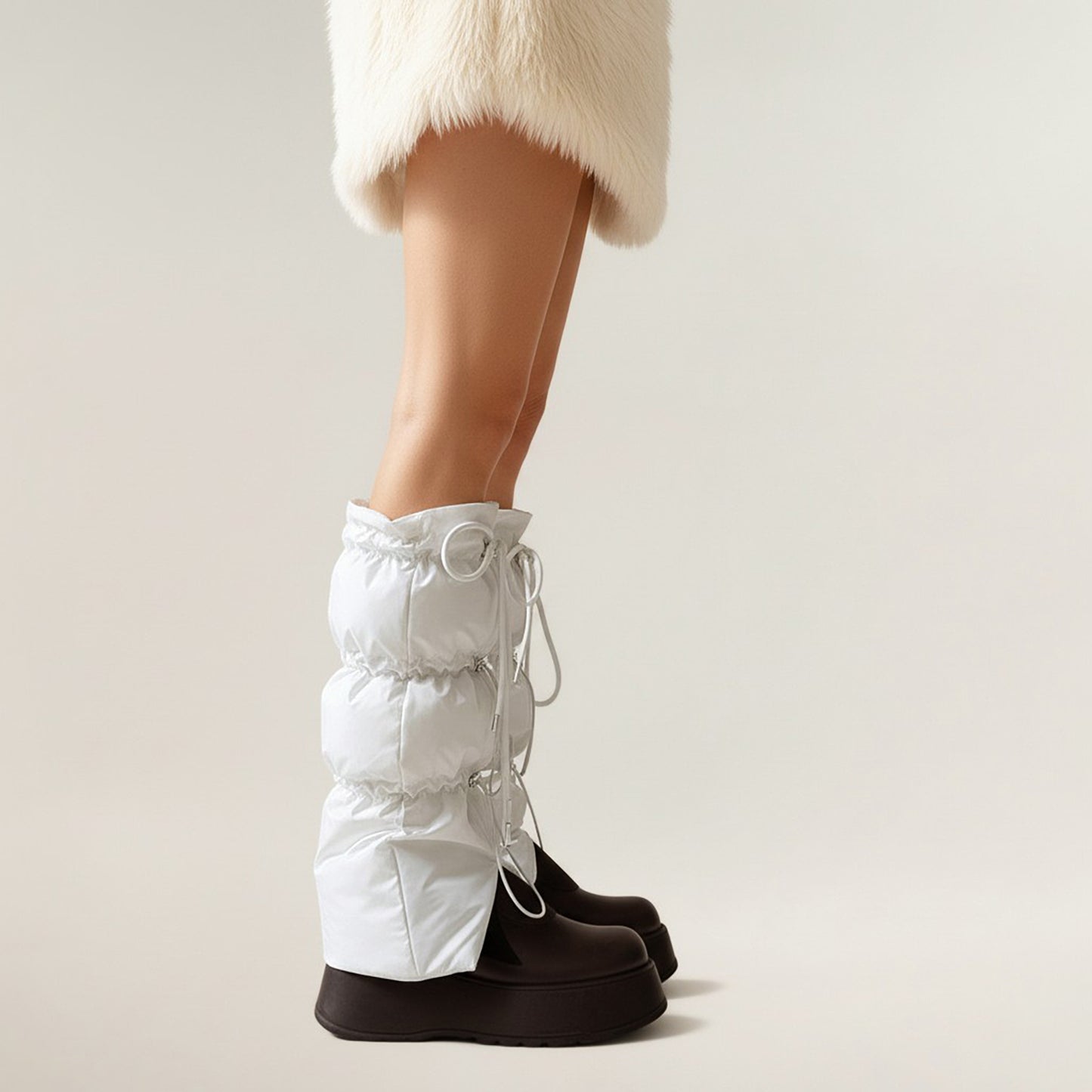 Women's Puffer Style Leg Warmers with Adjustable Drawstring Boot Cover Design