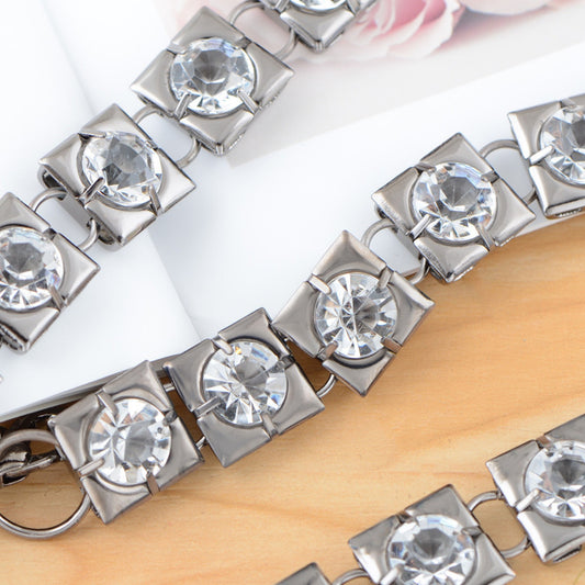 Crystal Square Link Waist Chain with Adjustable Extender