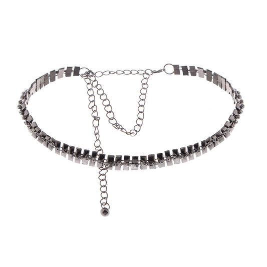 Geometric Waist Chain with Square Link Design and Crystal Accents