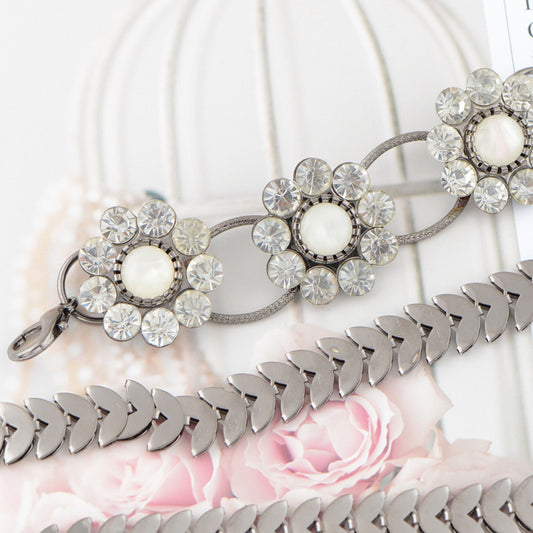 Floral Waist Chain with Chevron Link Design and Crystal Accents