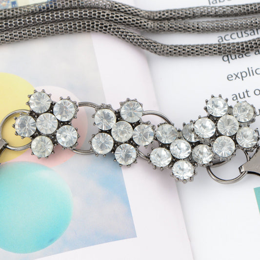 Mesh Waist Chain with Crystal Floral Centerpiece Adjustable Belly Jewelry