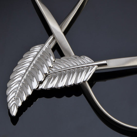 Metallic Leaf Design Waist Chain Belt with Sleek Minimalist Band