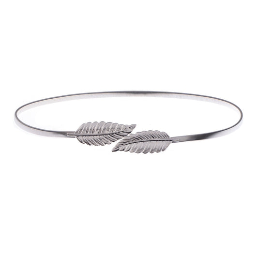 Metallic Leaf Design Waist Chain Belt with Sleek Minimalist Band