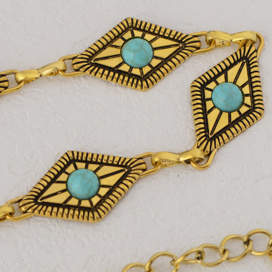 Waist Chain Belt with Diamond-Shaped Links and Turquoise Stone Accents