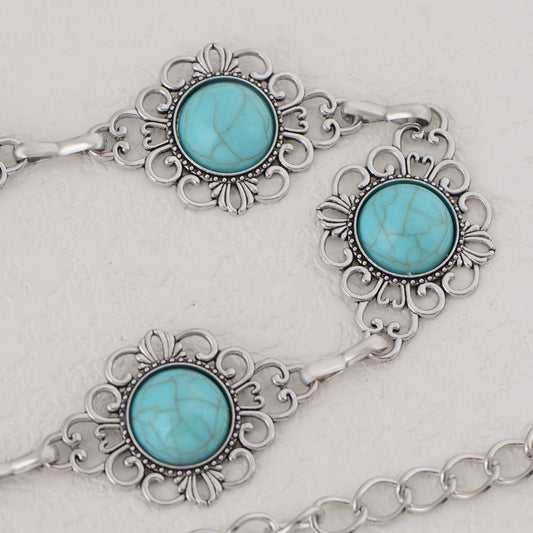 Waist Chain Belt with Floral Links and Turquoise Stone Accents