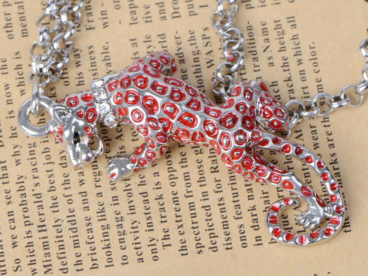 Red Spot Long Leopard Panther Animal Pendant Necklace
