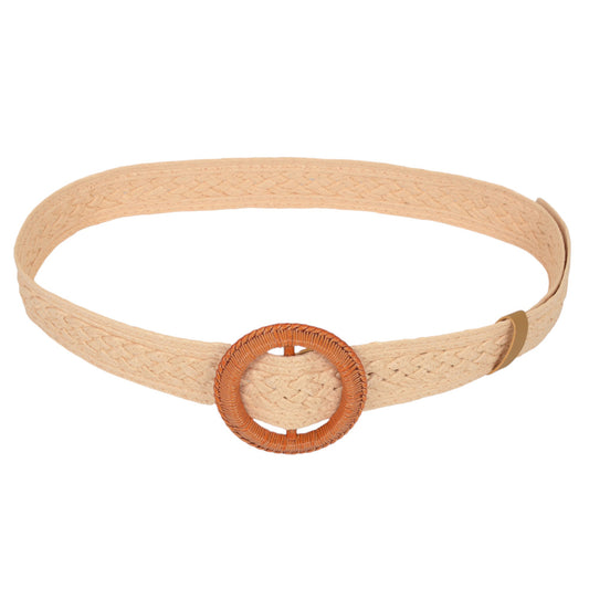 Bohemian Style Woven Belt with Round Plastic Buckle