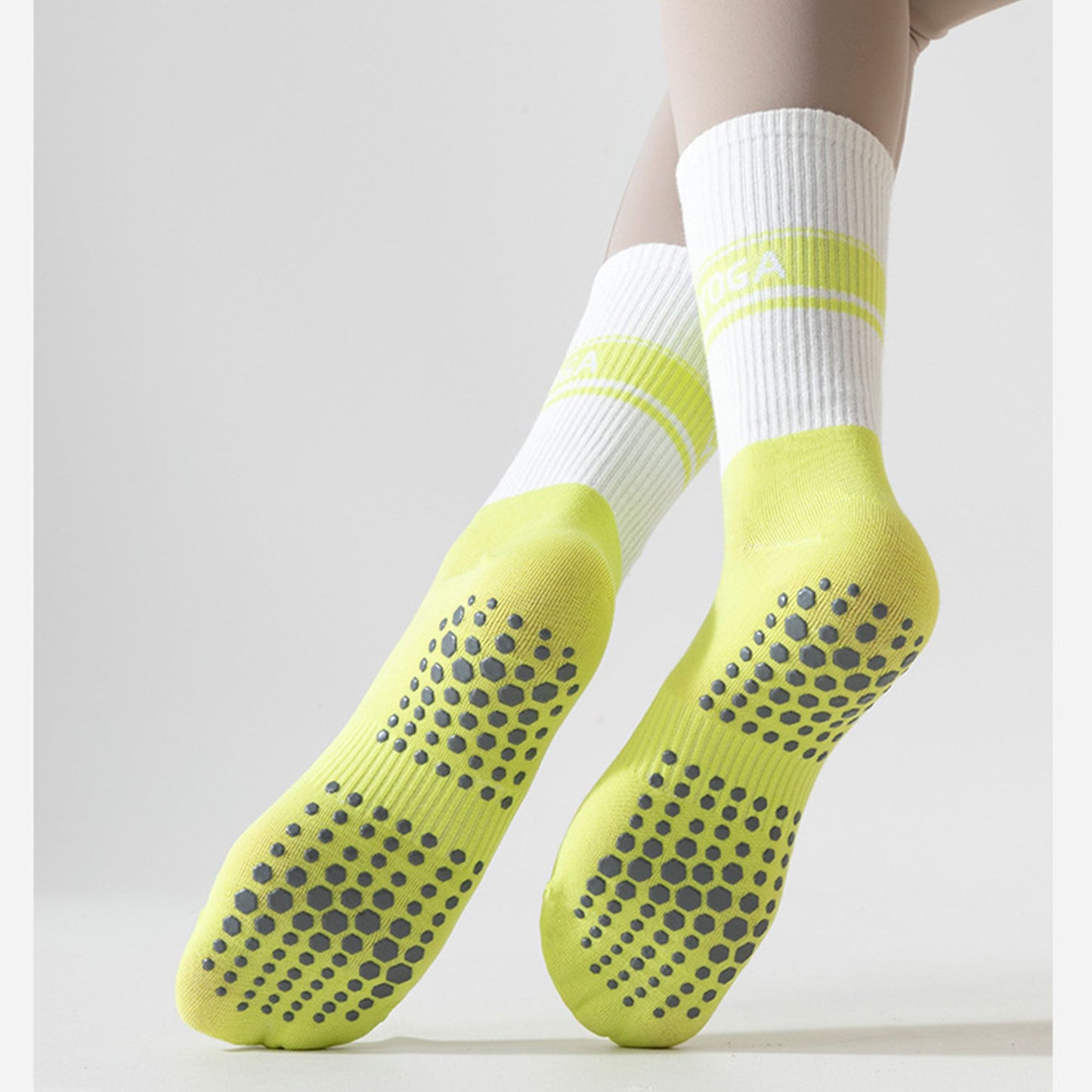 3 Pairs Non-Slip Yoga Crew Socks Soft Cotton Grip Sole Ribbed Cuff for Fitness