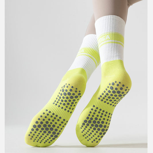 3 Pairs Non-Slip Yoga Crew Socks Soft Cotton Grip Sole Ribbed Cuff for Fitness