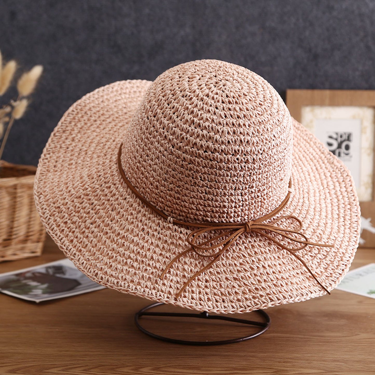 Wide - Brim Straw Sun Hat with Leather Tie
