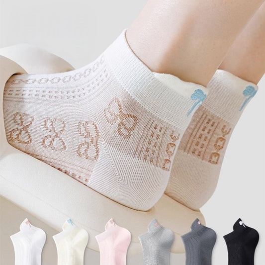 3-Pack Cotton Ankle Socks with Bow Knit Pattern Soft Breathable Low-Cut Design