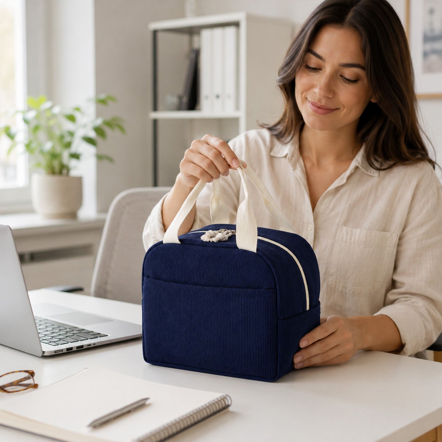 Insulated Corduroy Lunch Bag with Front Pocket