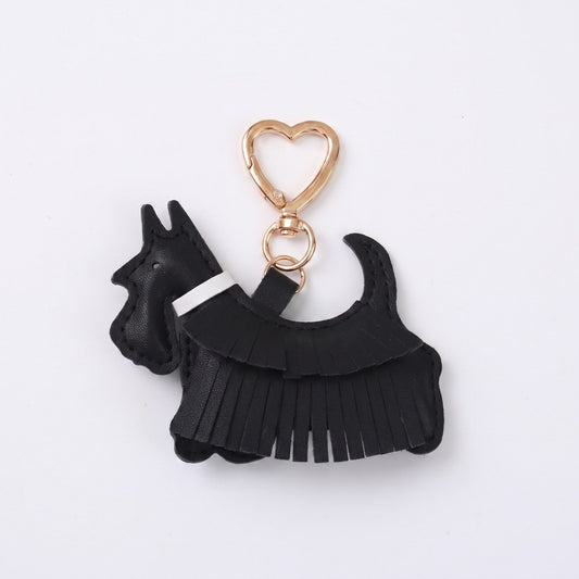 Black Scottish Terrier Dog Bag Charm with Heart Shaped Gold Tone Clip