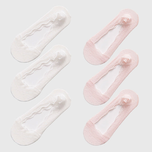 No Show Socks 6pk Invisible Liner Elegant Lace Design
