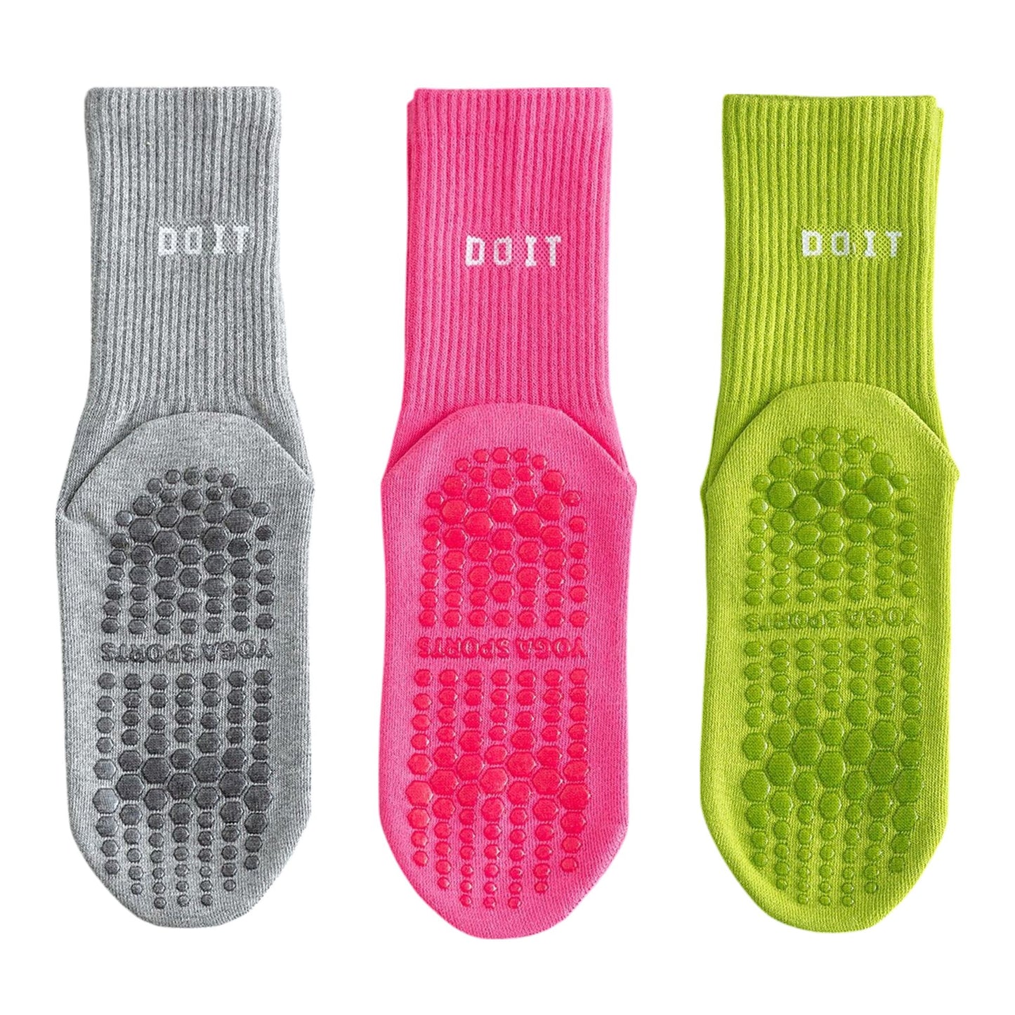 3 Pair Combo Sale Anti Slip Crew Socks with Grip Soles and Ribbed Cuffs in Multiple Color Options