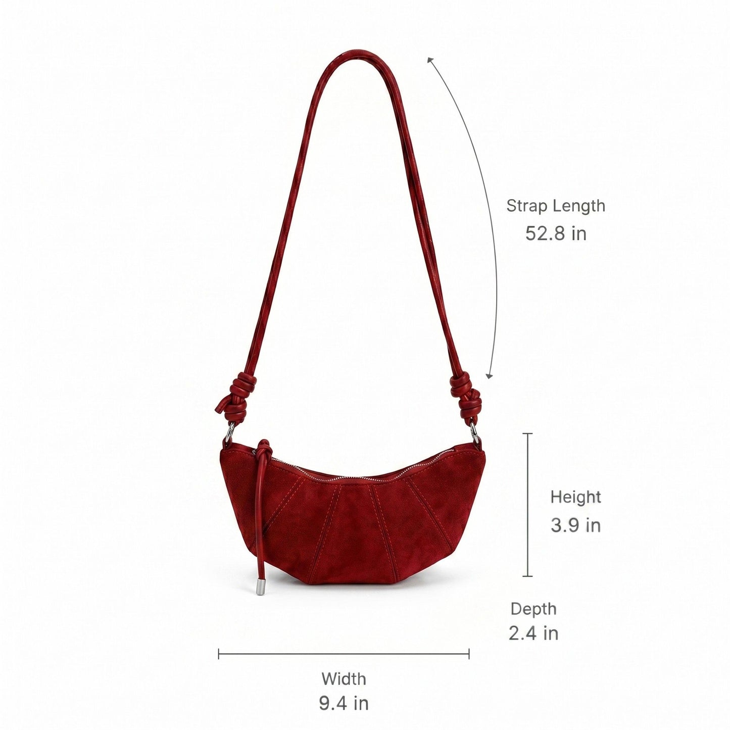 Soft Faux Suede Crossbody Shoulder Bag Adjustable Strap Compact Everyday Crescent Purse