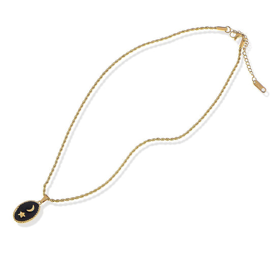 Women's Necklace with 18K Gold Plated Pendant Moon and Star Design Adjustable Chain