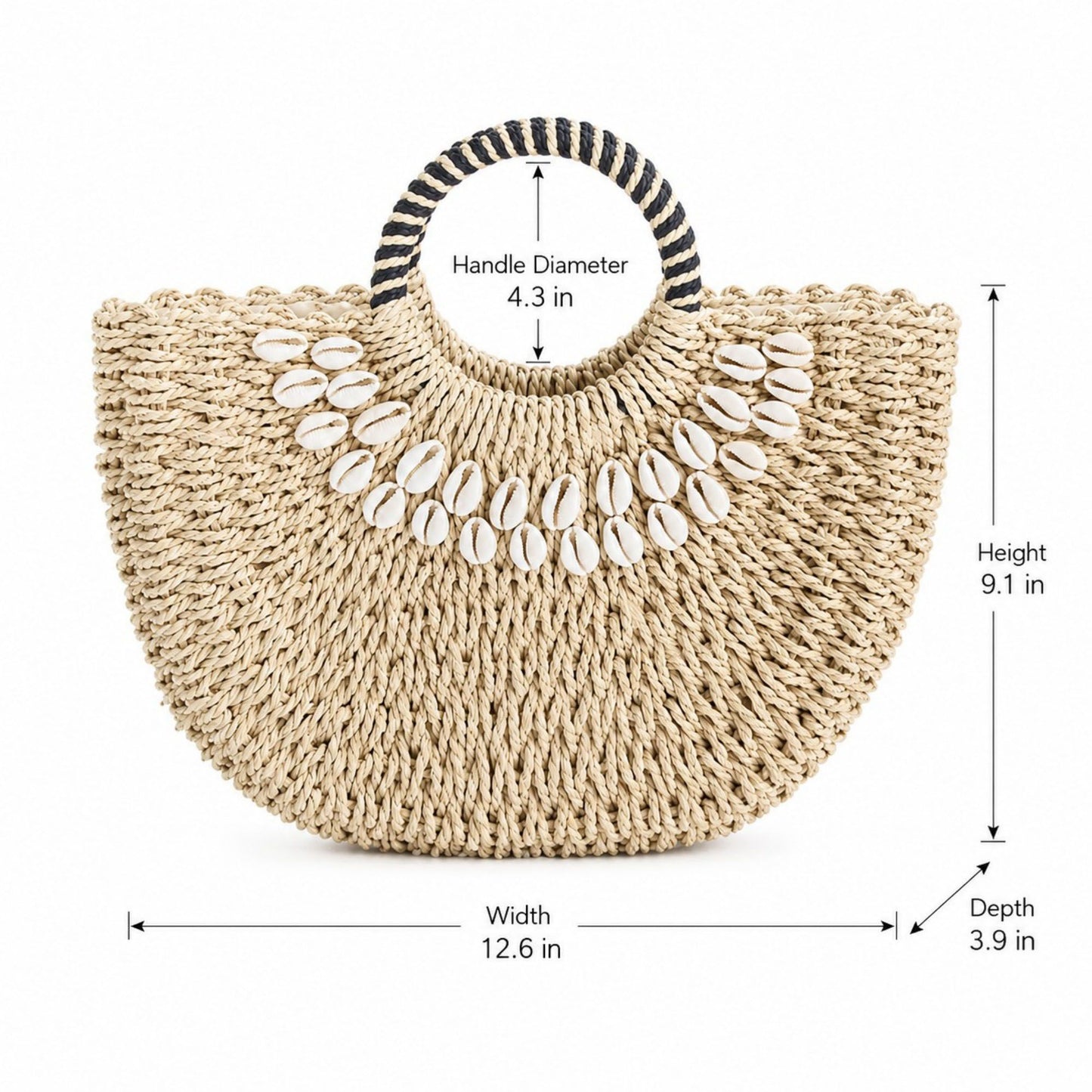 Straw Woven Shell Handbag with Round Handle