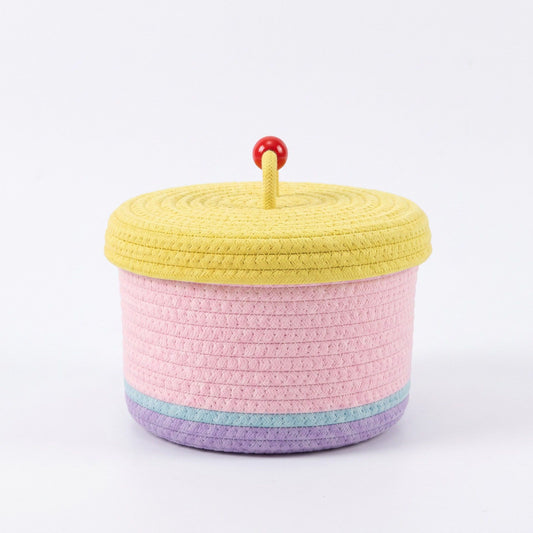 Animal Applique Woven Rope Storage Basket Lid Decorative Organizer Bin