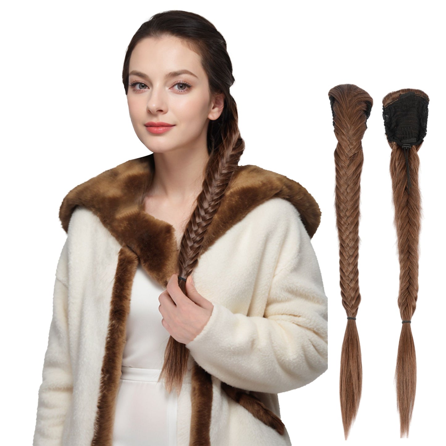 24-Inch Long Fishtail Braid Ponytail Hair Extension Claw Jaw Braiding Ponytail Synthetic Hairpiece for Women