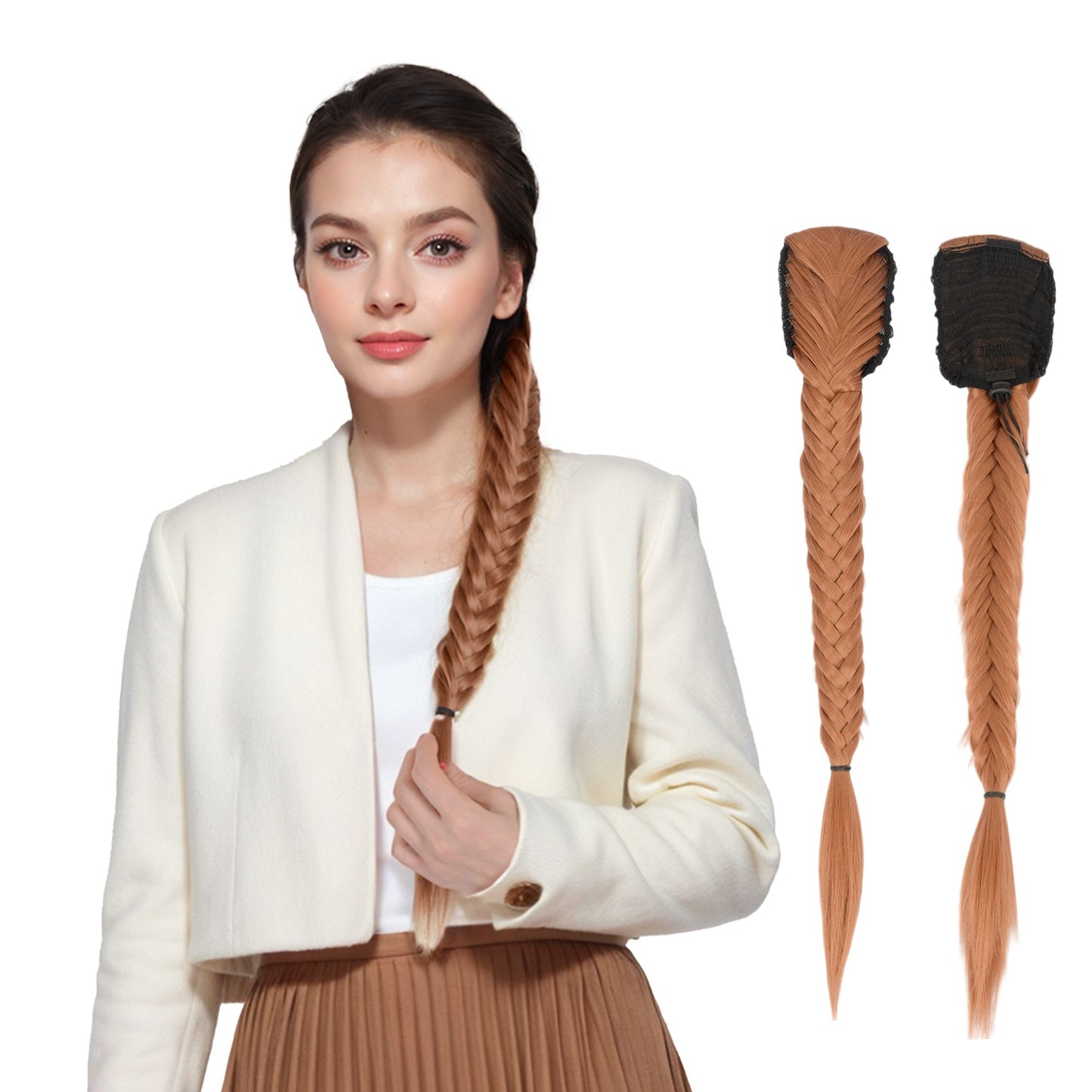 24-Inch Long Fishtail Braid Ponytail Hair Extension Claw Jaw Braiding Ponytail Synthetic Hairpiece for Women