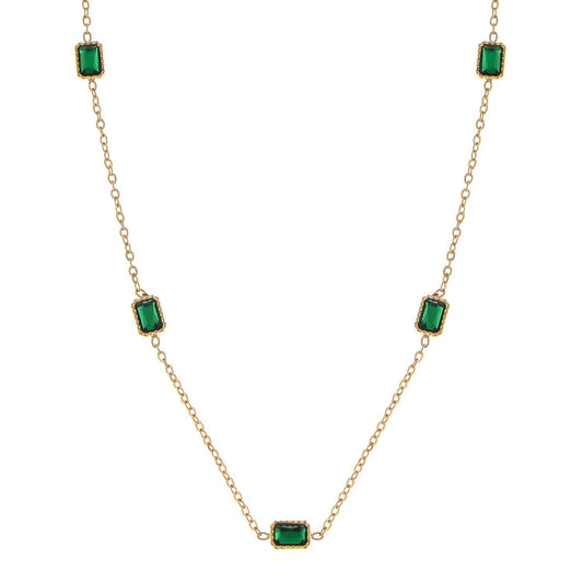 Women's Stainless Steel Necklace with 18K Gold Plated Chain and Acrylic Gemstone Accents, Adjustable Length, Modern Design