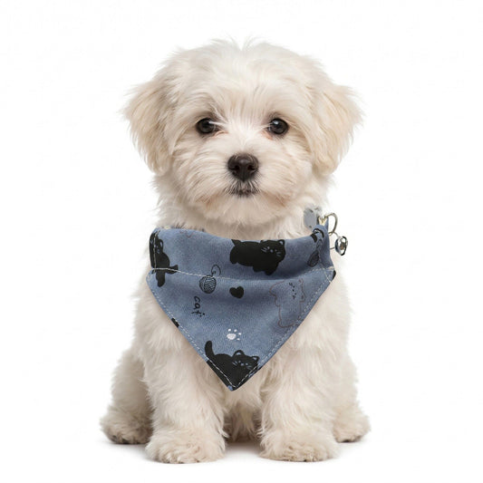 Pet Cat and Dog Bandana Collar with Bell Adjustable Cartoon Cat Print Scarf Bib
