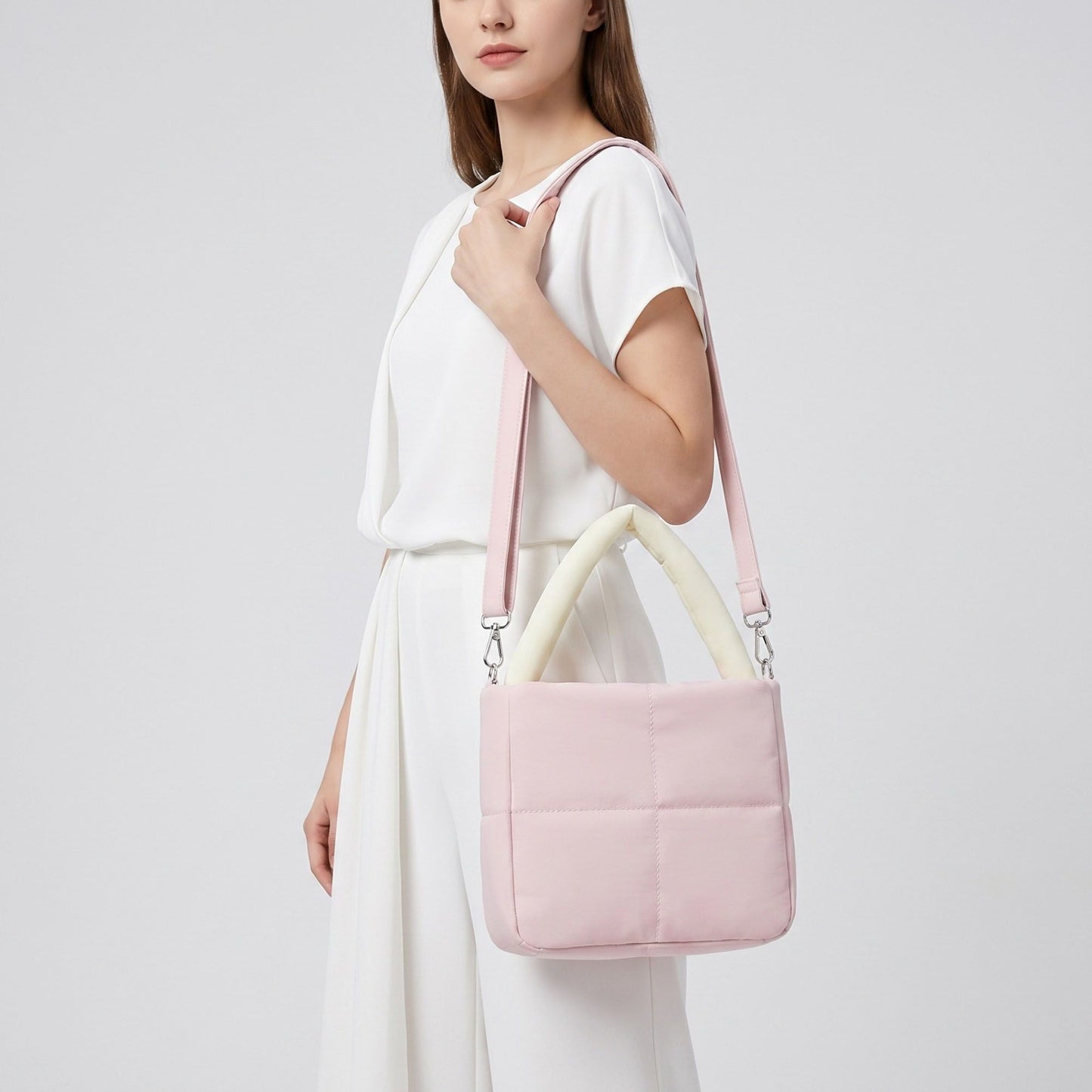 Padded Tote Bag with Top Handles and Detachable Adjustable Crossbody Strap 8.5x8x3.5in