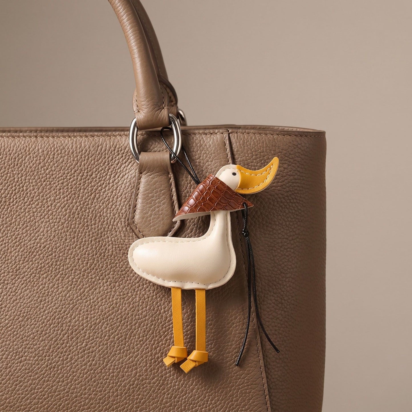 Duck Bag Charm with Beak and Patterned Scarf Accent