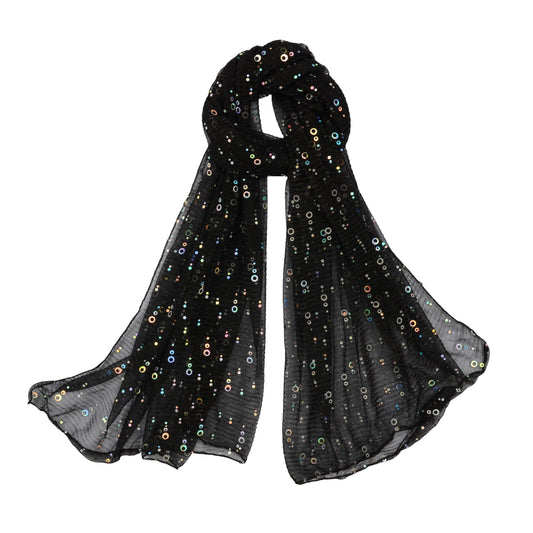 Sheer Sequin Oblong Scarf Lightweight Sparkle Mesh Shawl Wrap