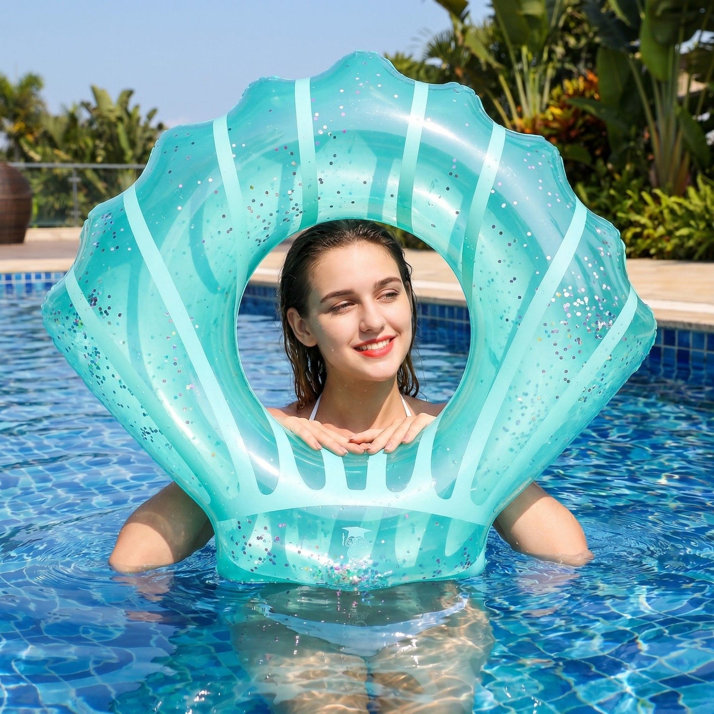 Icing Drip Inflatable Pool Float Ring with Glitter Confetti Durable PVC Swim Tube for Pool Beach Lake 39.4x43.3in
