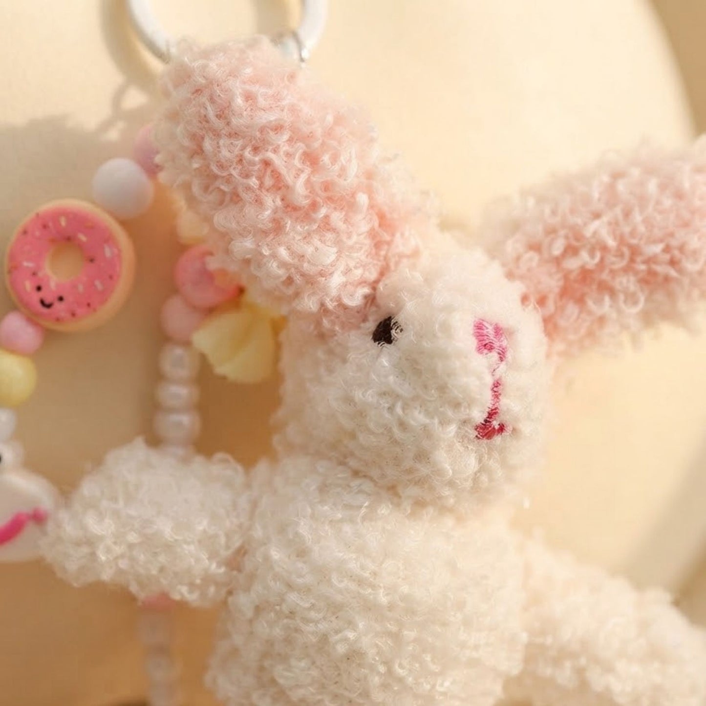 Cute Cartoon Animal Beaded Keychain Plush Toy Bag Charm Set
